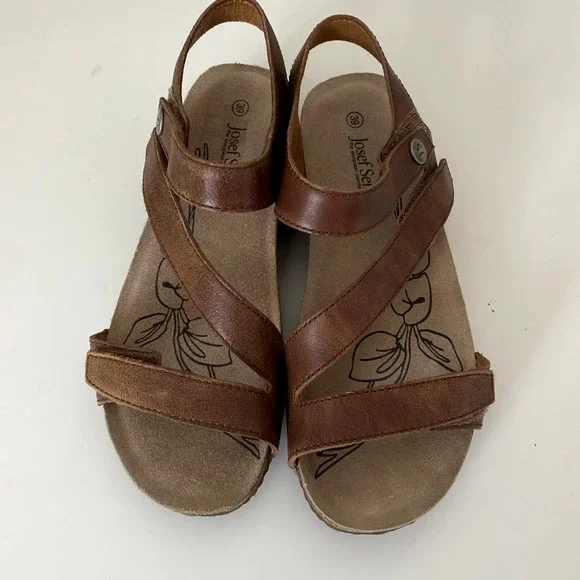 Josef Seibel Tan Tonga Leather Sandals Size 39 Very Excellent Condition - Picture 3 of 8